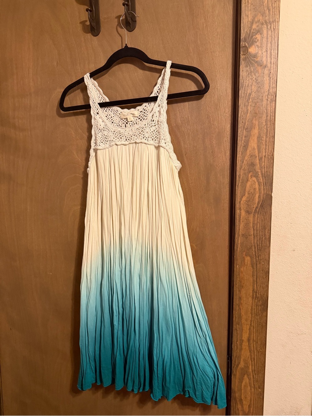Black Swan Cream to Teal Ombre Crochet Bodice Maxi Chemise